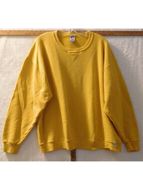 Vintage 90s Russell Athletic Dri-Power Blank Sweatshirt Gold Yellow Men XL